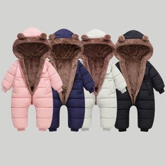 秋冬新款婴幼儿加绒加厚连体爬爬服外出服棉服宝宝连体羽绒服哈衣