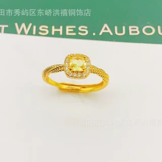 直播货源小方糖黄钻戒指女轻奢小众设计感缠绕食指戒指环厂家批发