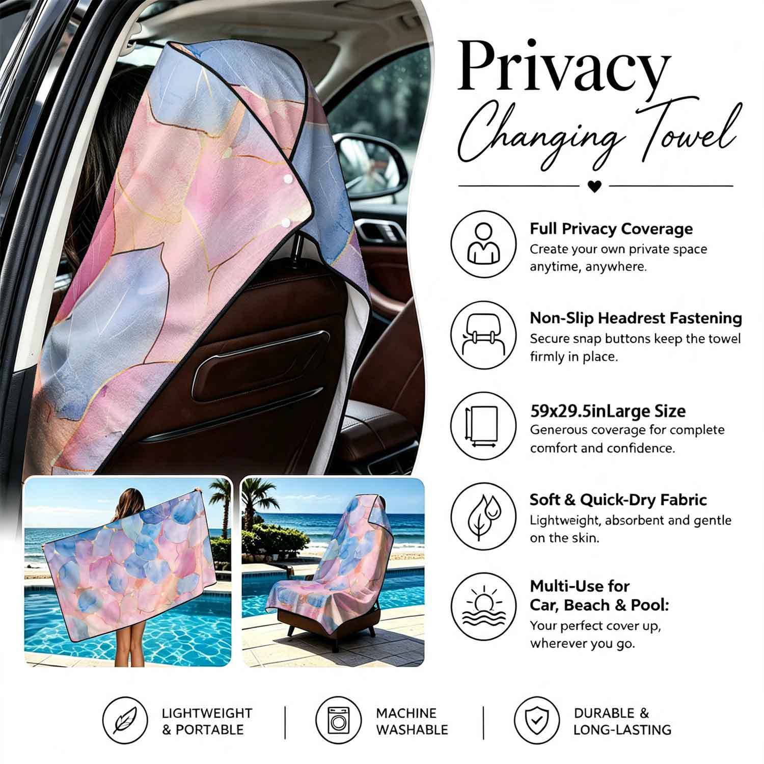 Printed bath towel and car seat cover 2-in-1, ultra-fine fiber outdoor beach and car dual-use universal seat cushion