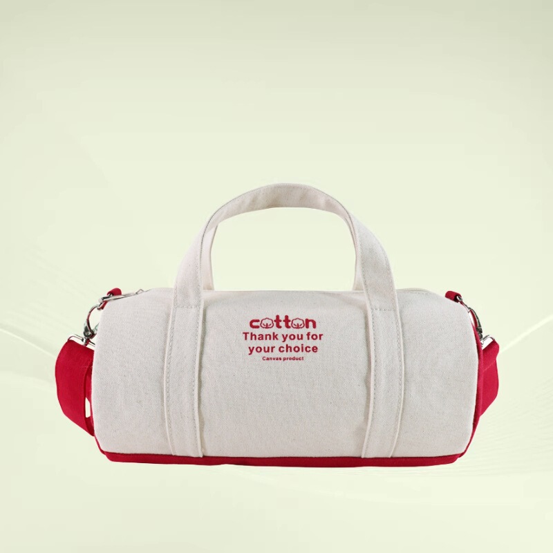 Manufacturer Customized Canvas Travel Bag, Shoulder Crossbody Cylindrical Fitness Bag, Contrasting Color Small Travel Bag, Customized Logo