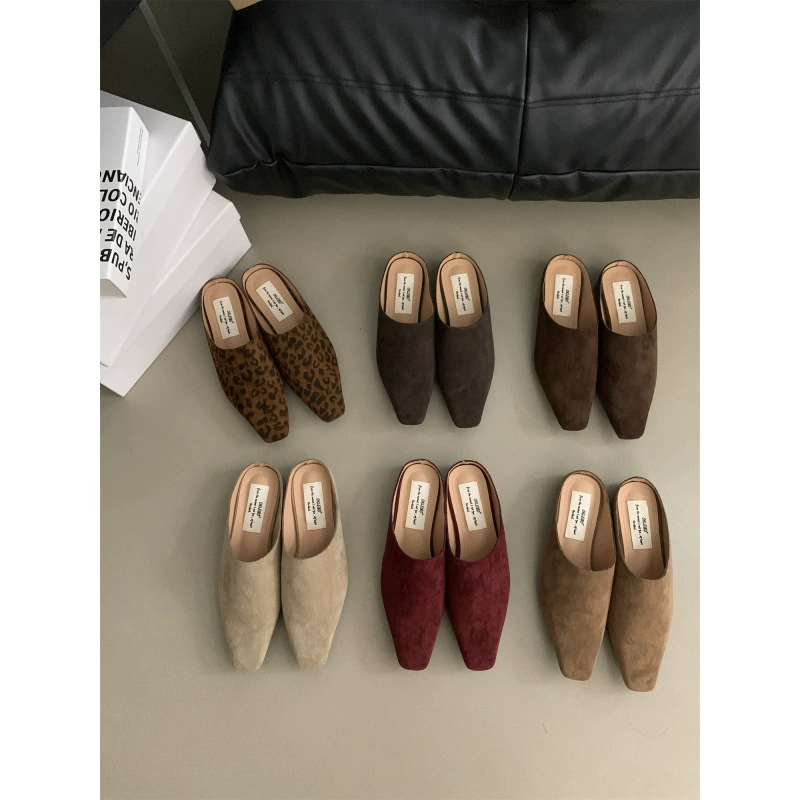 Ницца Баотоу Половина тапочки женская внешняя одежда осень и зима новый ленивый повседневный ретро леопардовый принт один педаль Мюллер тапочки