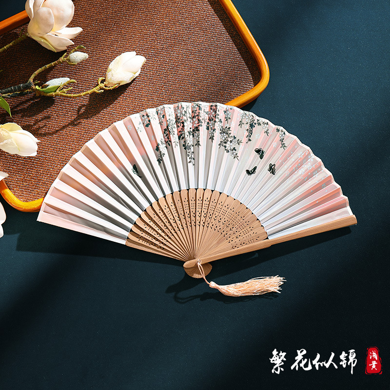 Ventilador plegable de verano, estilo chino, Hanfu, cheongsam, baile para niños, ventilador de estilo antiguo, ventilador de bambú plegable portátil