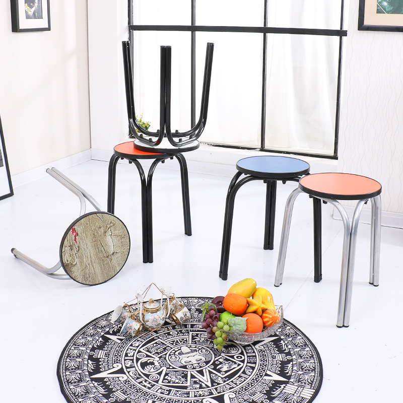 2017彩色实木登时尚创意金属钢筋凳子皮面凳子餐凳凉凳圆凳小凳子