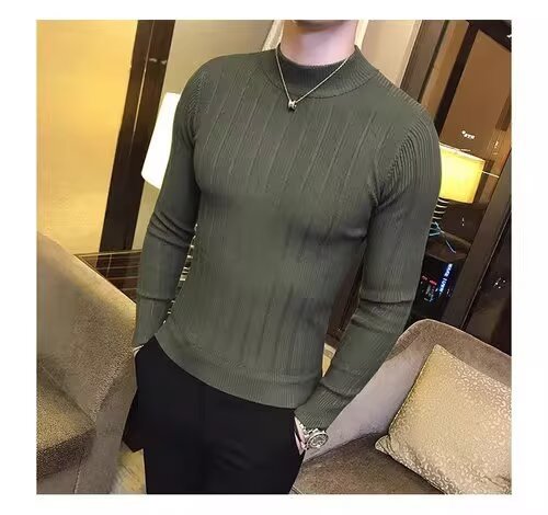Men's British Style Slim Fit Turtleneck Sweater Korean Style Knitwear Casual Striped Base Layer Autumn New Versatile_viptrois.com