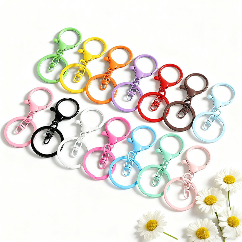 Colorful Painted Lobster Clasp Figure-Eight Flat Ring Keychain Three-Piece Set Key Ring Accessory DIY Doll Pendant