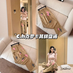 CH クロ カーキ グレー ピンク チェッカーボード チェッカーボード ピンク クロス ストレート ジーンズは快適で多用途です