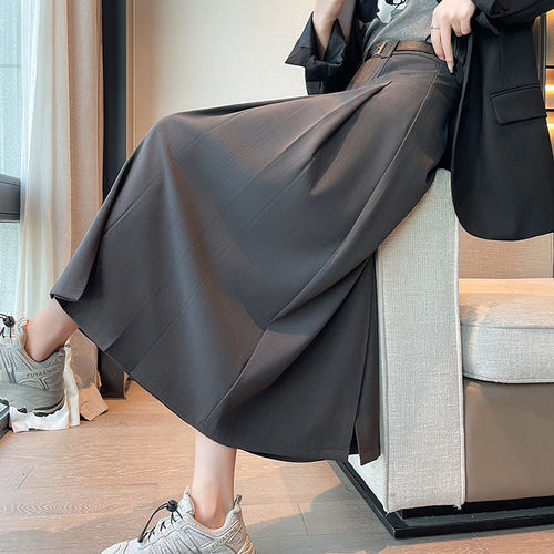 Mid-length suit skirt for women 2024 new spring and autumn high-waist design pleated skirt long skirt for small people