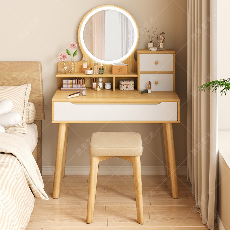 Mesa de maquillaje simple dormitorio almacenamiento multifuncional espejo de maquillaje todo en uno nuevo estilo chino de doble capa económica mesa de maquillaje