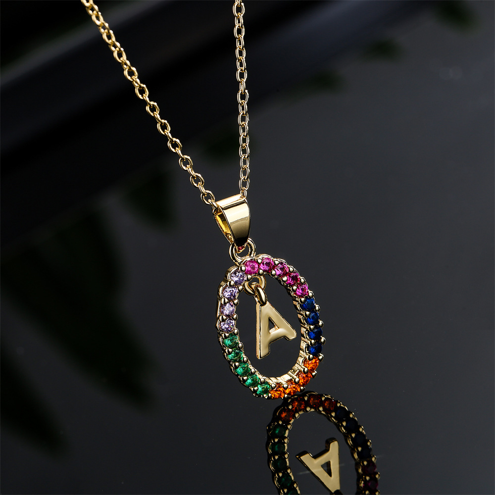 real gold electroplating 26 English alphabet zircon pendant copper necklace female