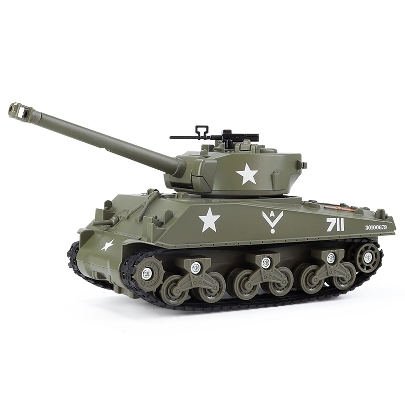 Modelo de aleación del tanque M4 Sherman versión spray con sonido y luz, tanque de juguete para niños, recuerdo de vacaciones.