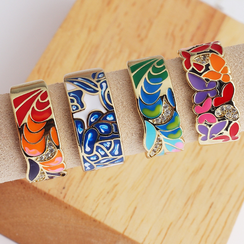 6g Weight Zircon Inlay Material Open Ring Classification Retro Color Block Copper Open Ring Inlay Zircon Copper Rings