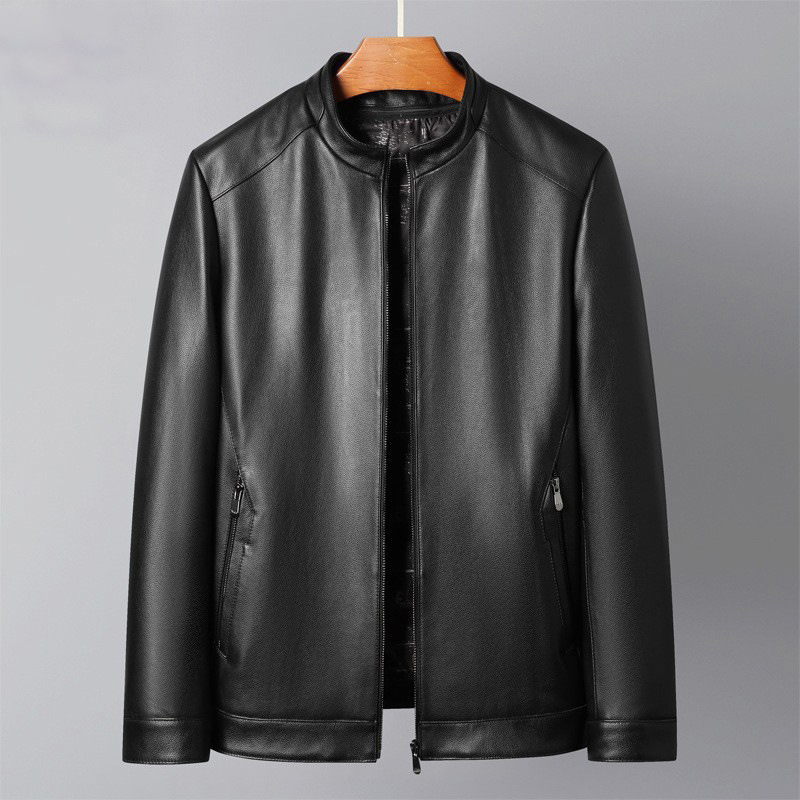 Short fitted leather keep warm down jacket, genuine leather, cowhide, increased thickness