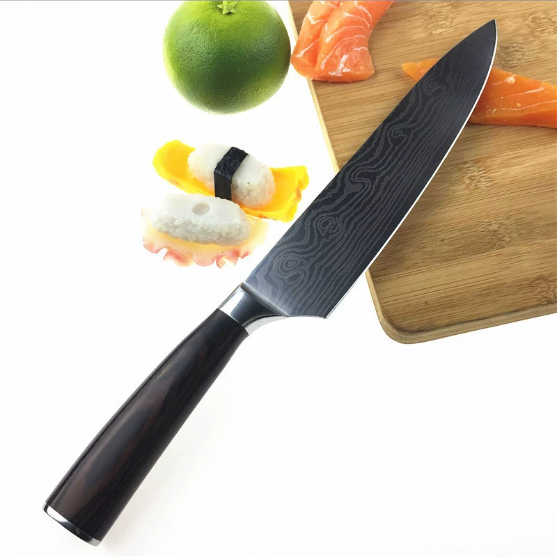 Кухонный набор с лазерной ручкой из дерева, дамасская цветная кочанная ножка, японский нож три добродетели и универсальный нож для резки костей и мяса