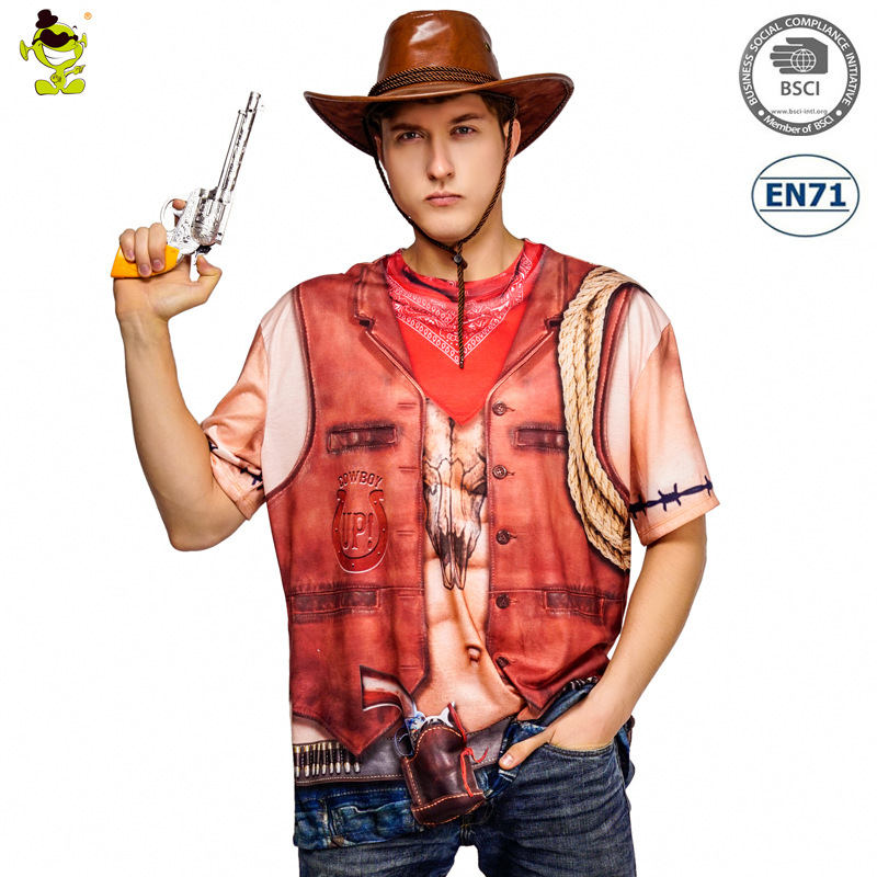 Halloween Impresión digital camiseta Western Denim bombero pirata primitivo espectáculo etapa fiesta traje image 7