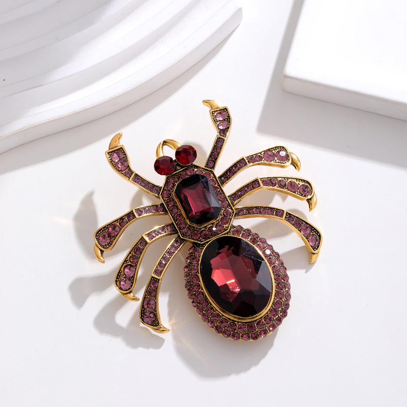 38g Weight Rhinestones, Glass Inlay Material Brooches Classification Zinc alloy Material Halloween Festival Spider Pattern Exaggerated Pin Spider Zinc Alloy Plating Inlay Rhinestones Glass Unisex Brooches 7