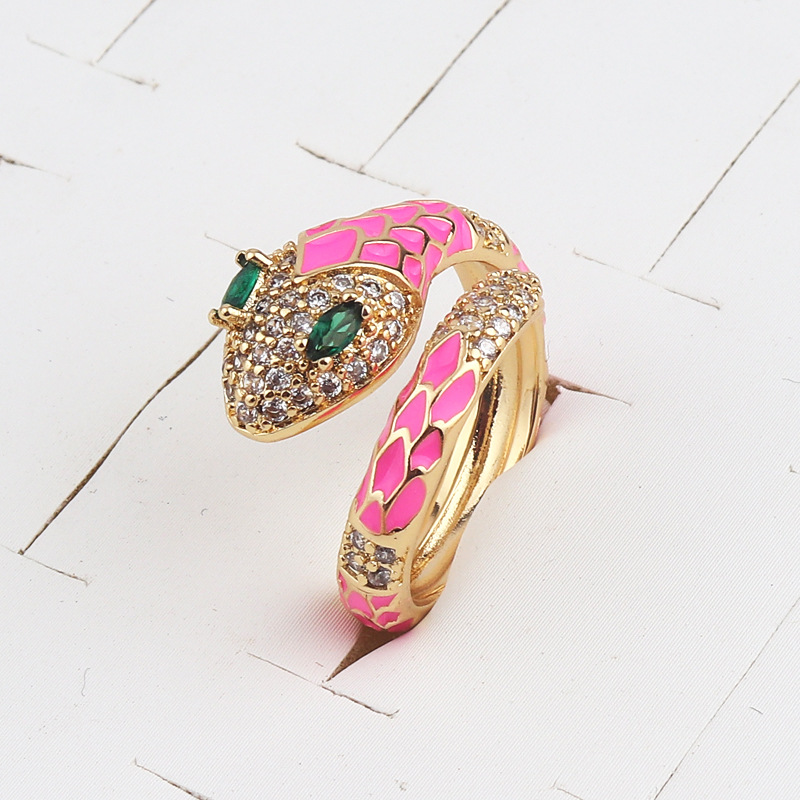 Fashion Snake Copper Open Ring Plating Zircon Copper Rings