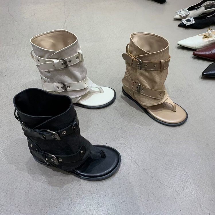 2026 Summer New Retro Style Belt Buckle Thong Sandals Women's Wedge Heel Thong Sandals Western Cowboy Boot Style Sandals 2026 Summer New Retro Style Belt Buckle Thong Sandals Women's Wedge Heel Thong Sandals Western Cowboy Boot Style Sandals