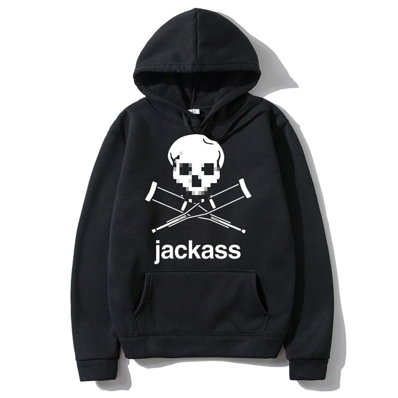 Jackass Logo Graphic Printed Black Hoodie Setwear Men's over Jackass Logo Graphic Printed Black Hoodie Setwear Men's over