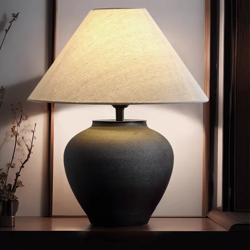 Japanese Wabi-Sabi Style Ceramic Table Lamp for Bedroom, Bedside, Study, Designer Model for Living Room, Homestay, Hotel Japanese Wabi-Sabi Style Ceramic Table Lamp for Bedroom, Bedside, Study, Designer Model for Living Room, Homestay, Hotel