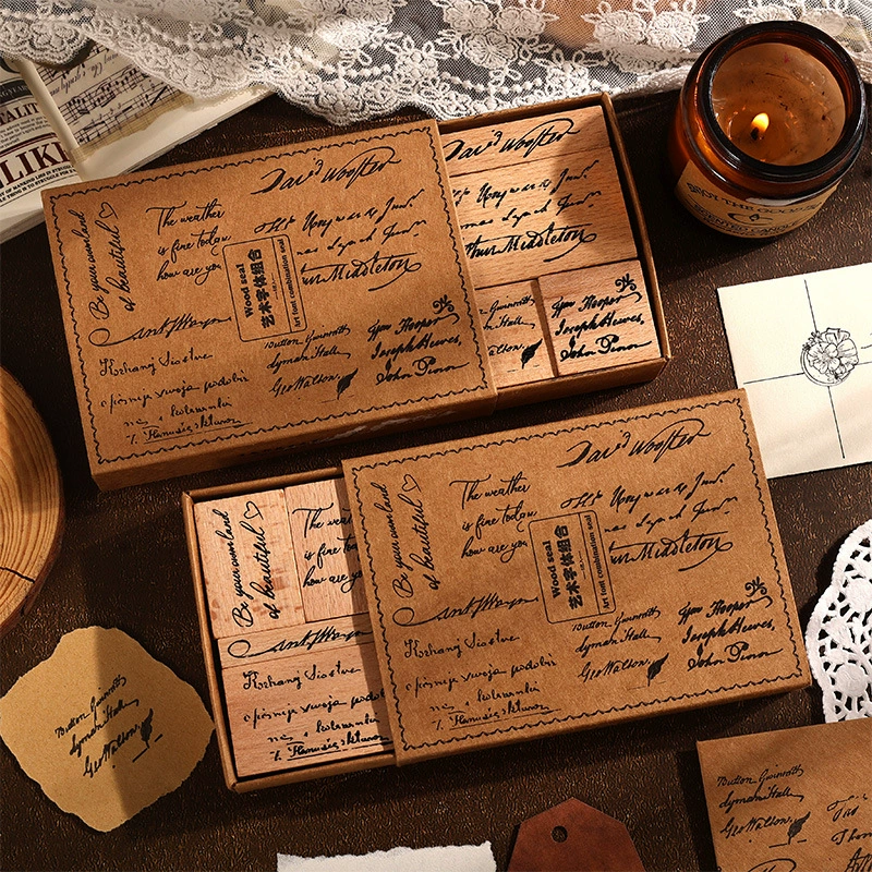Yuezhen Art Fonts Серия деревянных ручных печатей Ретро английские буквы Детская печать 8 комплектов