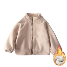 2025新款儿童摇粒绒保暖外套加厚秋冬男女同款抓绒立领加绒开衫上