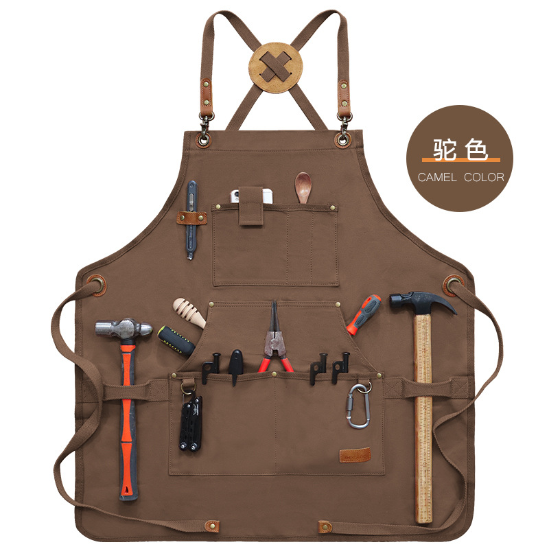 Amazon transfronterizo delantal de lona de pegamento logo personalizado de bolsillo al aire libre delantal de trabajo de carpintería fábrica al por mayor
