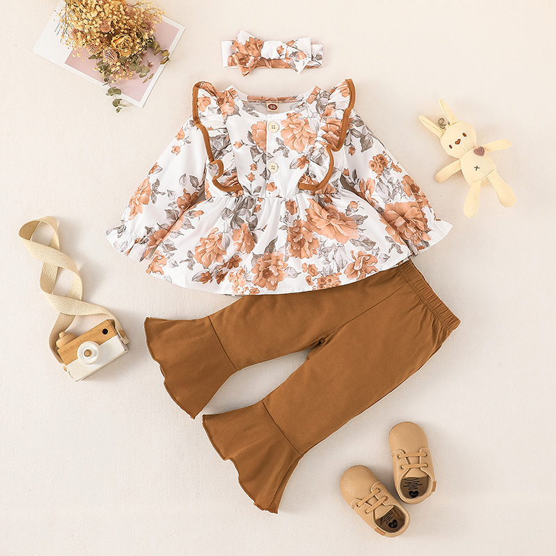 Blumen Set Für Mädchen Mit Oberteil Hose Und Kopftuch 3-teilig_voghion.com