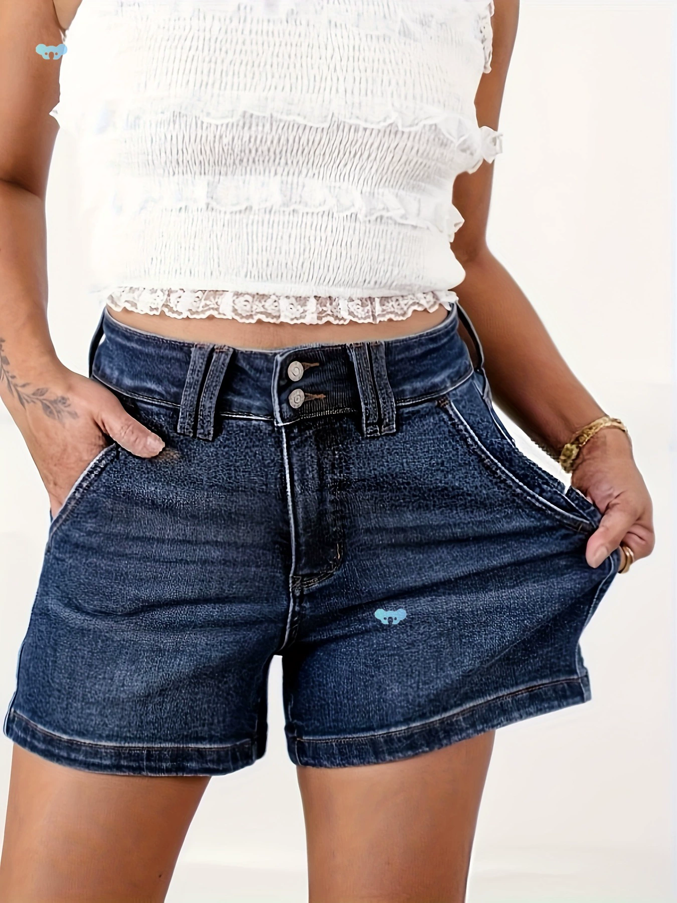 Женские джинсовые шорты с высокой талией и двойной пряжкой, встроенные через границу