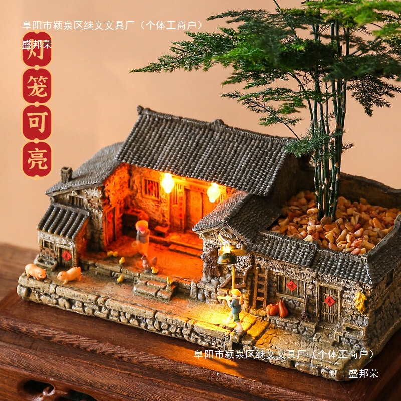 Shengbangrong クリエイティブ植木鉢レトロ建築モデルバルコニー中庭ティーテーブルティールーム家の装飾水景マイクロ風景ツリー|undefined