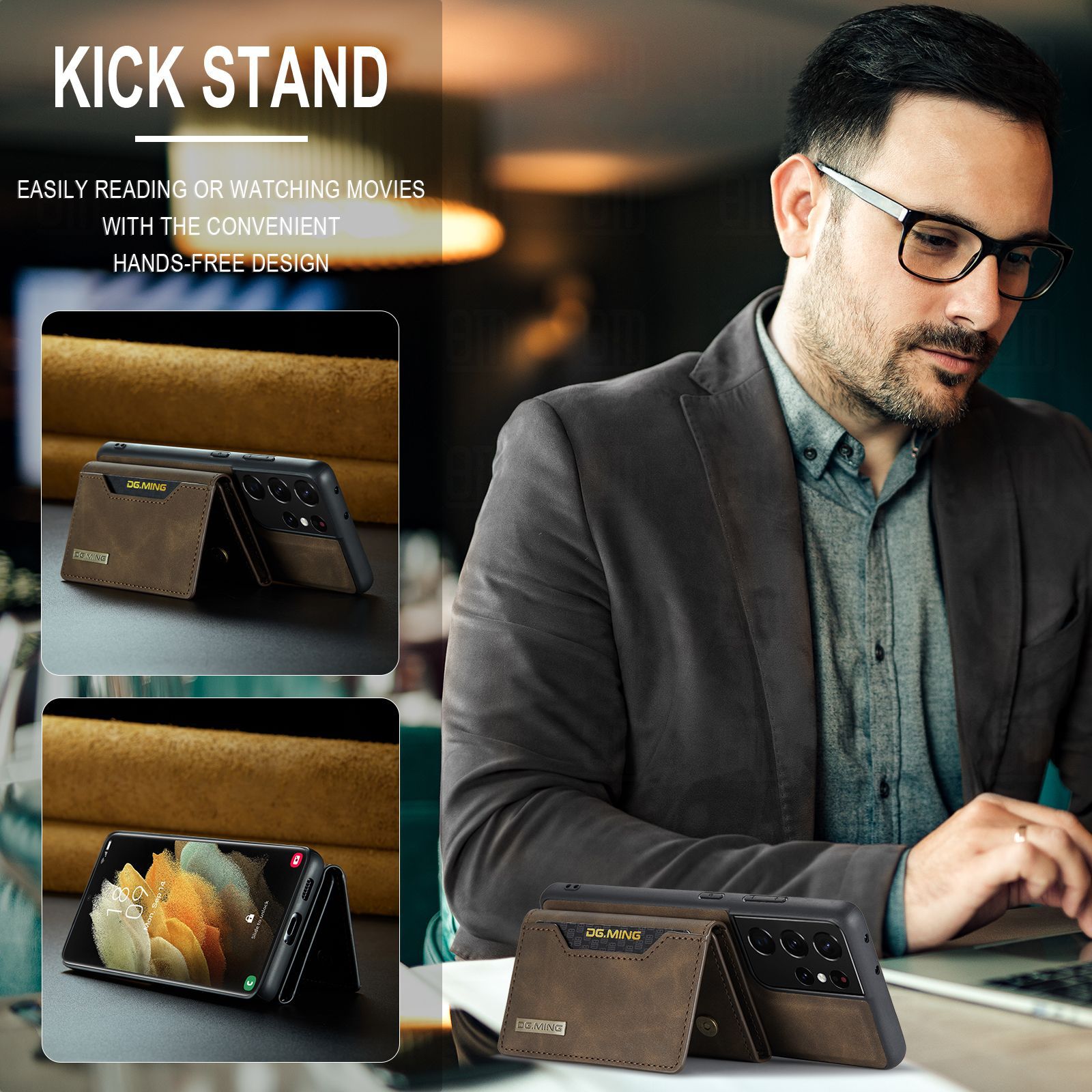 M2 Samsung S21 Ultra multifunkciós kártyatartó pénztárca S21 Ultra erős mágneses tapadókorongos bőr telefontok_voghion.com