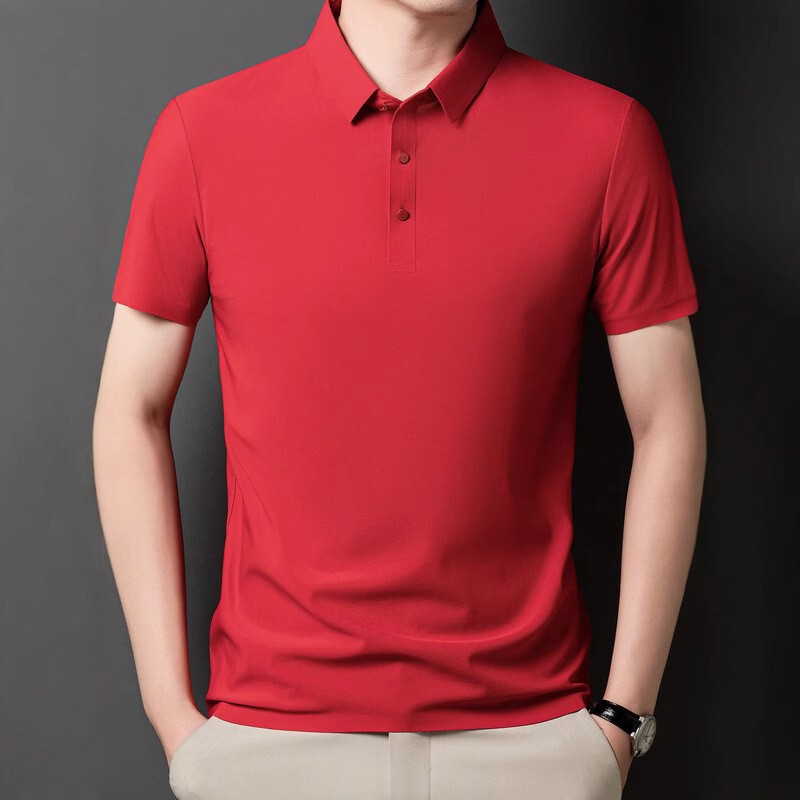 New high quality polyamide fabric ice silk seamless T-shirt men's POLO shirt solid color stretch lapel jacket men's wholesale