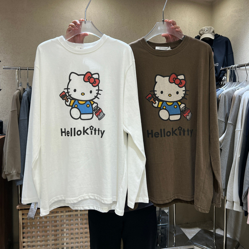 Autumn New Hellokitty Cartoon Age-Reducing Casual Versatile Korean Style Round Neck Long-Sleeved Bottoming T-Shirt