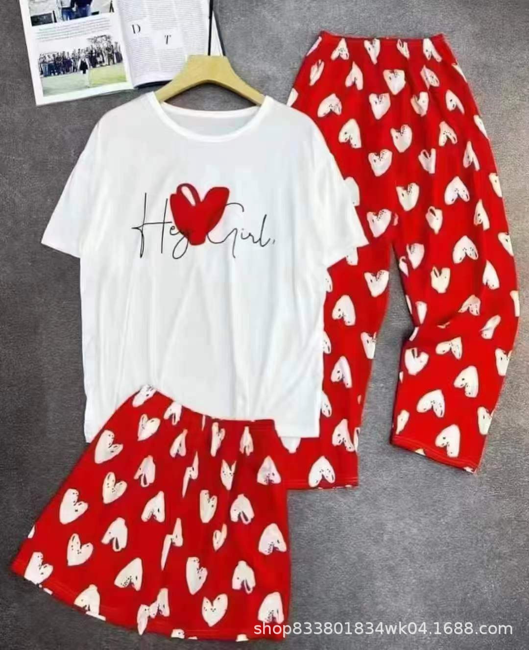 Pijamas transfronterizos de leche de verano pantalones de manga corta tres piezas de dibujos animados lindos ropa de hogar de comercio exterior de labu