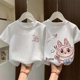 拉布布夏季新款儿童纯棉短袖圆领T恤休闲卡通潮流男童女童上衣