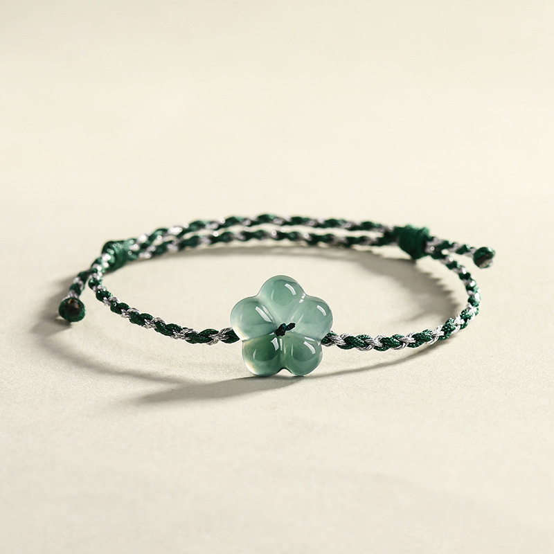 Original Natural A-Grade Jadeite Blue Water Peach Blossom Bracelet, Rich Jade Hand-Woven Men's and Women's Couple Bracelets