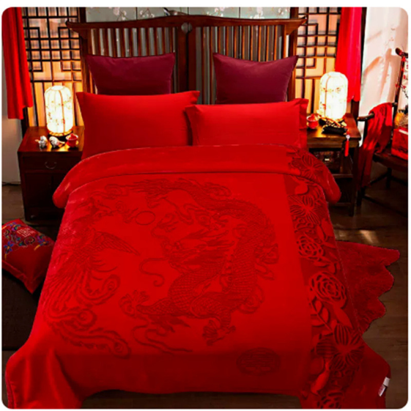 해피 워드 클라우드 담요 웨딩 담요 웨딩 빅 레드 담요 동반 웨딩 웨딩 해피 퀼트 더블 레이어 두꺼운 겨울 선물