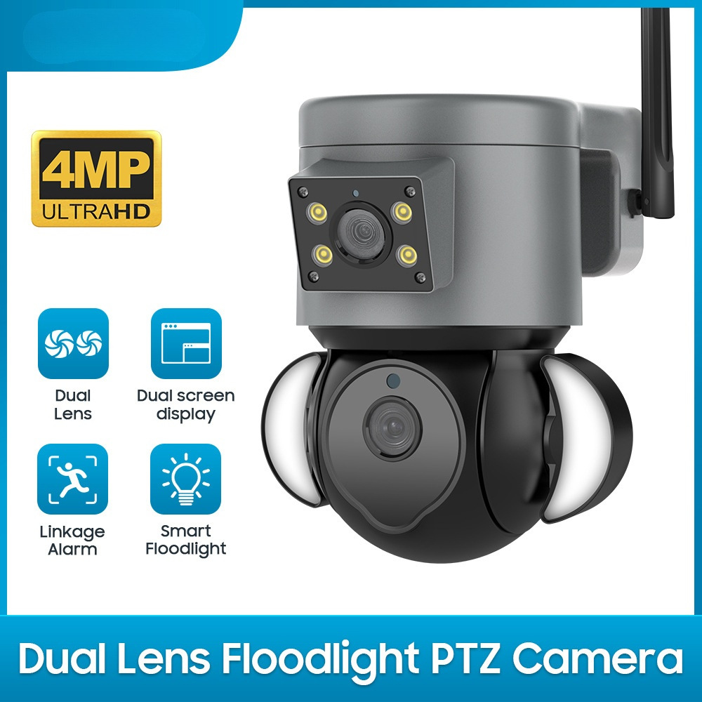 4MP智能双目摄像头双镜头无线报警摄像头Wifi网络户外自