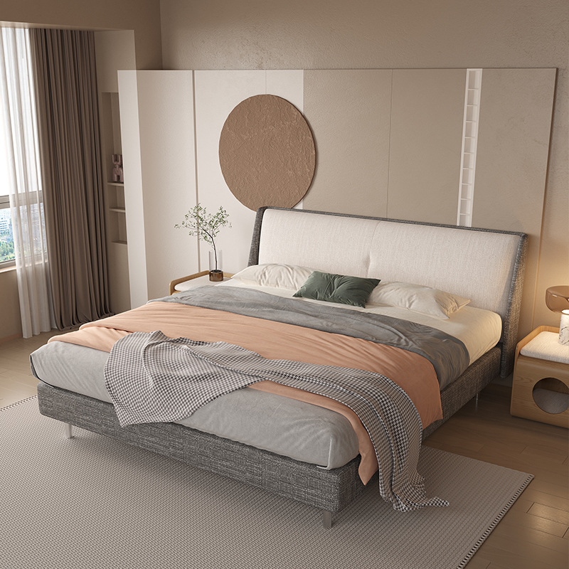 Cama de aire silenciosa, cama de moda moderna y simple, cama doble, cama husk, cama de cuero, cama de aire silenciosa, cama de madera sólida