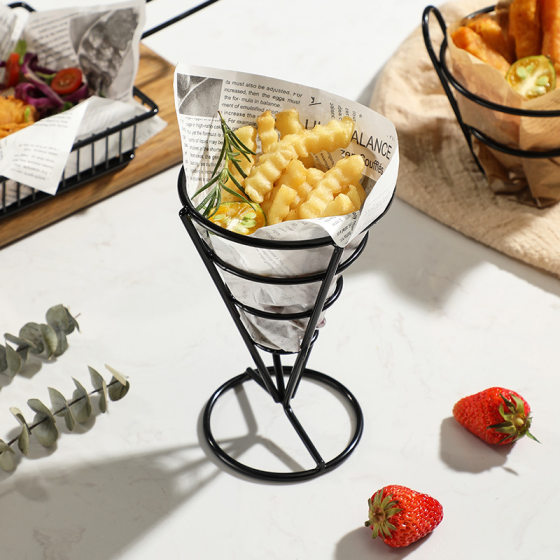 Restaurant French Fries Basket Snack Basket American Creative Stainless Steel Fried Chicken Fried Food Chicken Wings Leg Plate Dish Container