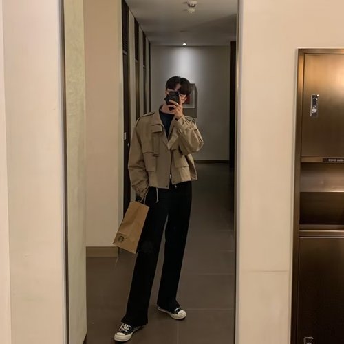 Men's Spring and Autumn Season Korean Style Loose Trend Light Mature Style Pseudo Two-Piece Collar Retro Work Jacket Fashion