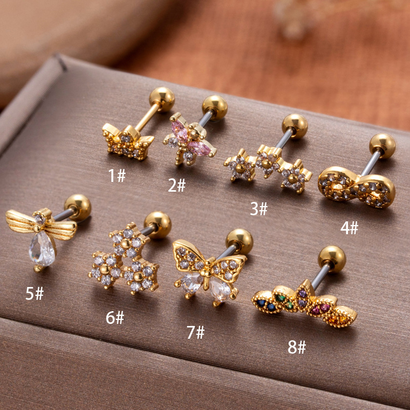2PCS Henson's new stainless steel double head screw rod with a length of 0.8 ear bone nail powder zirconia dragonfly_voghion.com