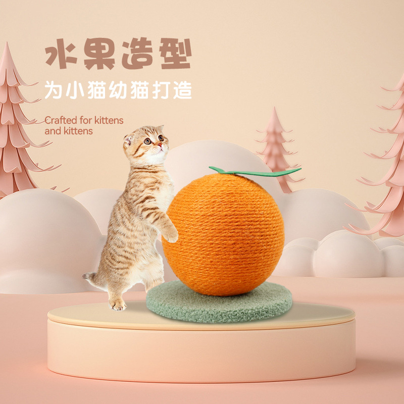 Tablero de agarre de gato Bola de sisal Juguetes de frutas Suministros de garra de pulido de gato pequeño y mediano