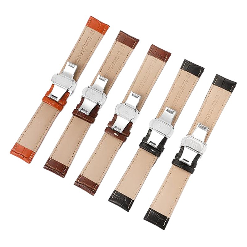 Directo de fábrica correa de cuero genuino doble prensa automática mariposa hebilla de bambú patrón de piel de vaca hombres y mujeres de la cadena del reloj 12-24