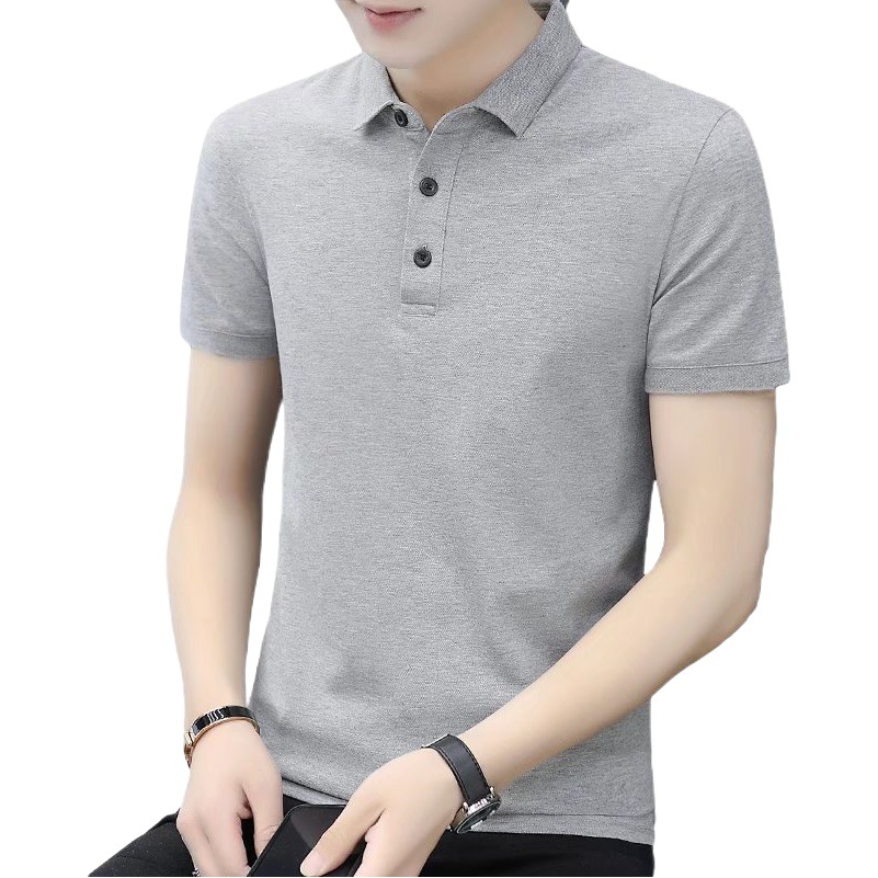 Hong Kong marca de moda camisa de polo de verano de manga corta de los hombres de negocios casual solapa camiseta de los hombres Top blanco gris ropa de los hombres