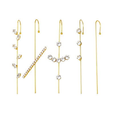 ins爆款个性锆石耳环一字斜线闪电穿刺耳针环绕式轮廓耳骨夹耳挂