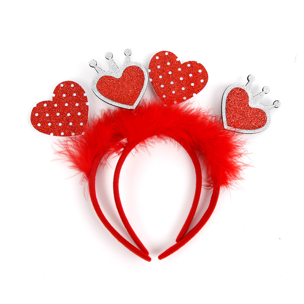Nuevo estilo transfronterizo Día de San Valentín Diadema Hebilla Arreglo de ambiente romántico Decoración de fiesta de boda Diadema de amor de plumas