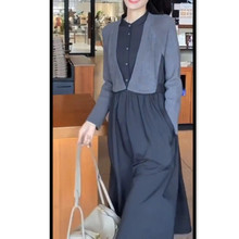 9906大爱美依缘2025秋季新款时尚假两件连衣裙长袖中长款显瘦女裙