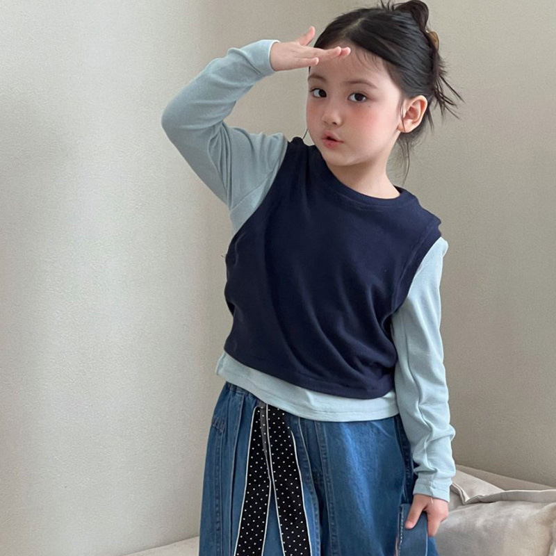 韩版女童三件套秋季新款纯色打底上衣针织背心2025洋气牛仔裙裤潮|undefined