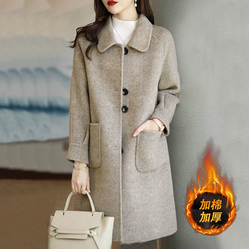 Супер красивое шерстяное пальто для женщин 2025 новый весенний и осенний смысл мама толстая средняя длинная шерстяное пальто