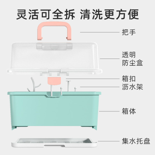 Baby bottle storage box household portable baby tableware storage box drain dustproof drying rack milk powder box